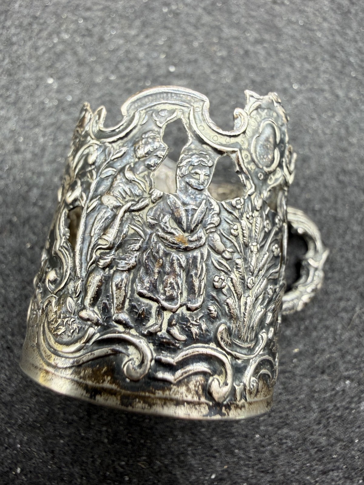 Hanau Storck & Sinsheimer silver cordial missing glass liner 14.7g garden scene