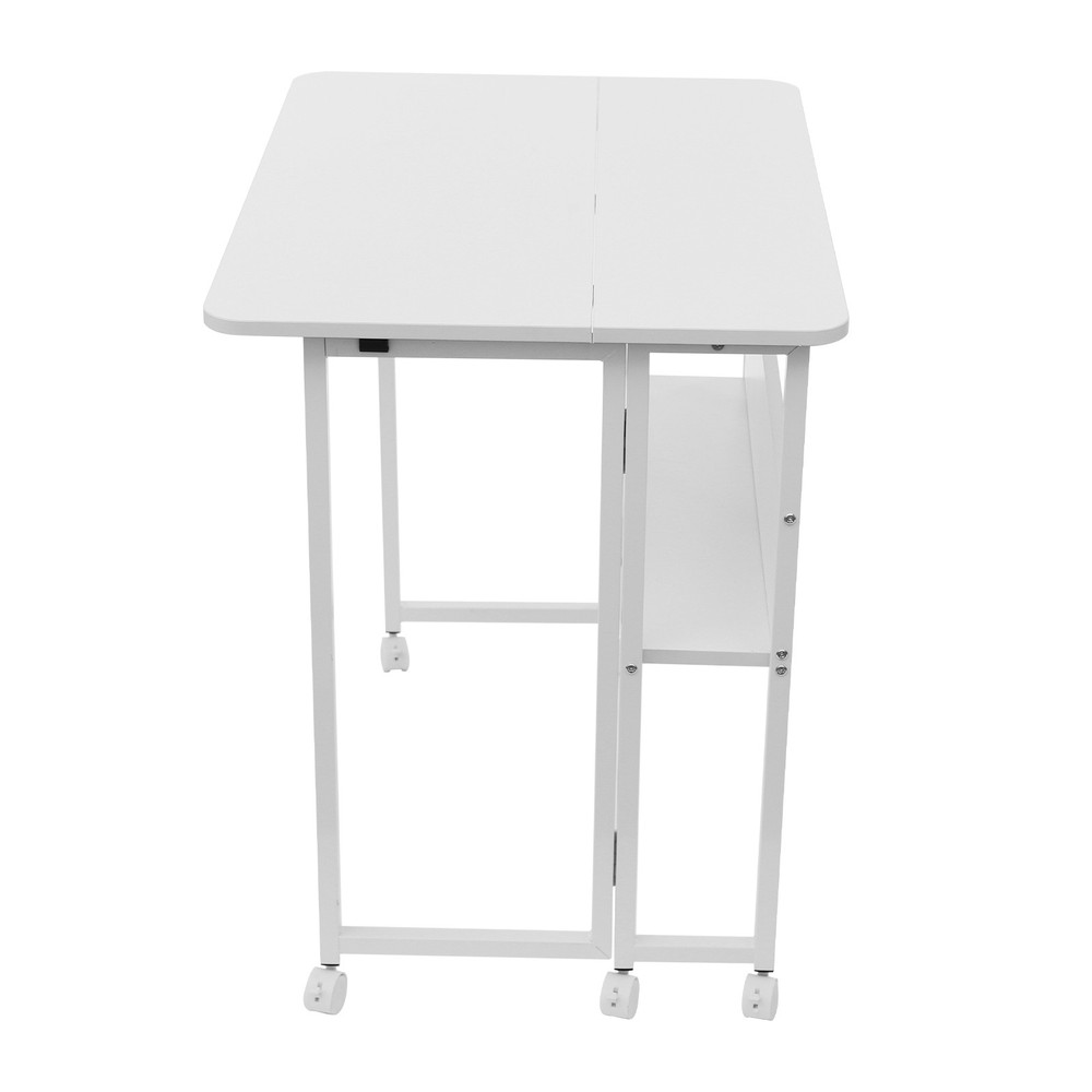 Folding Desk,Folding Desk with Storage Shelf,Foldable Computer Desk with Wheels