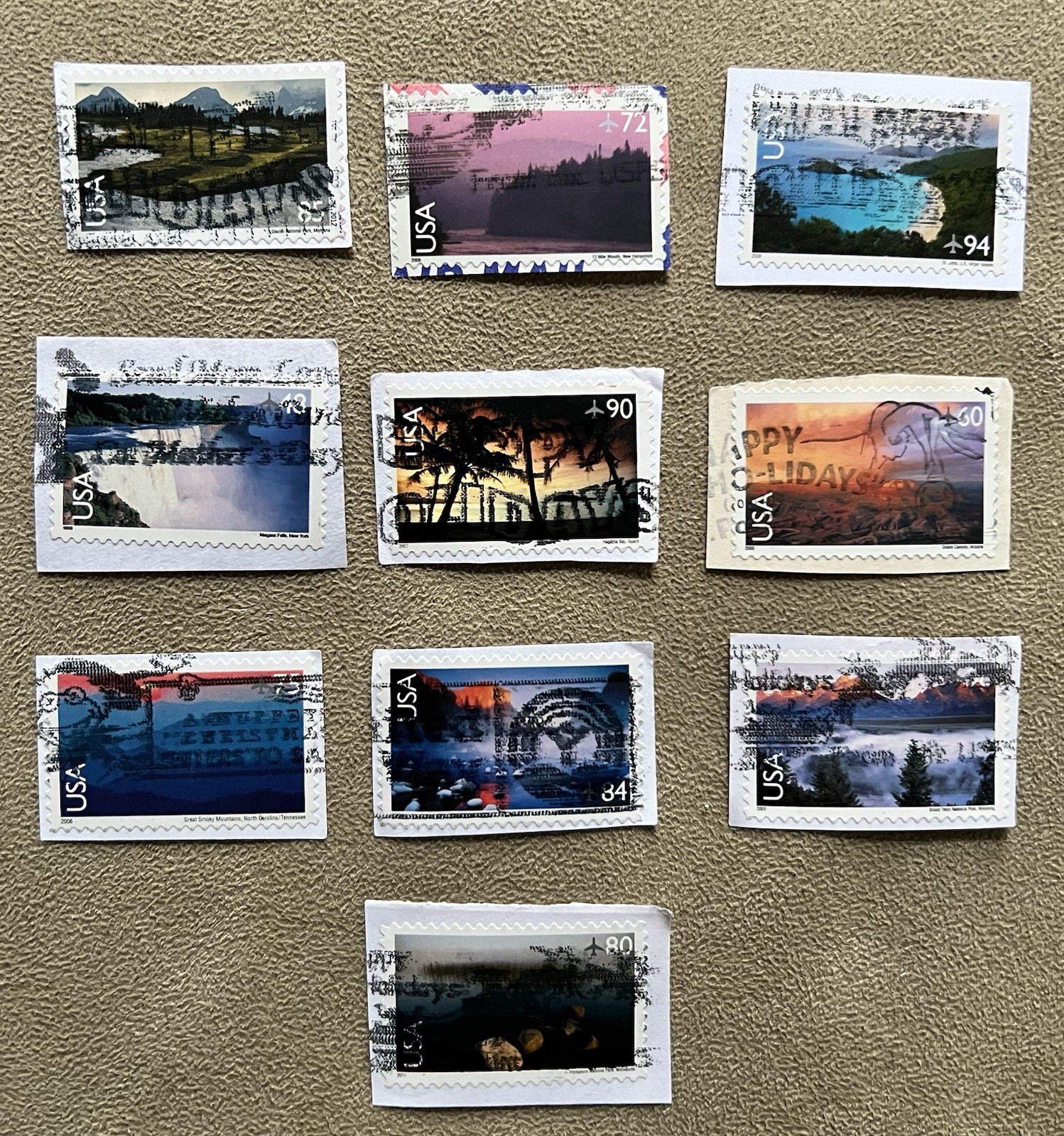US Scenic American Landscapes Airmail: 10 used stamps Heavy Cancels