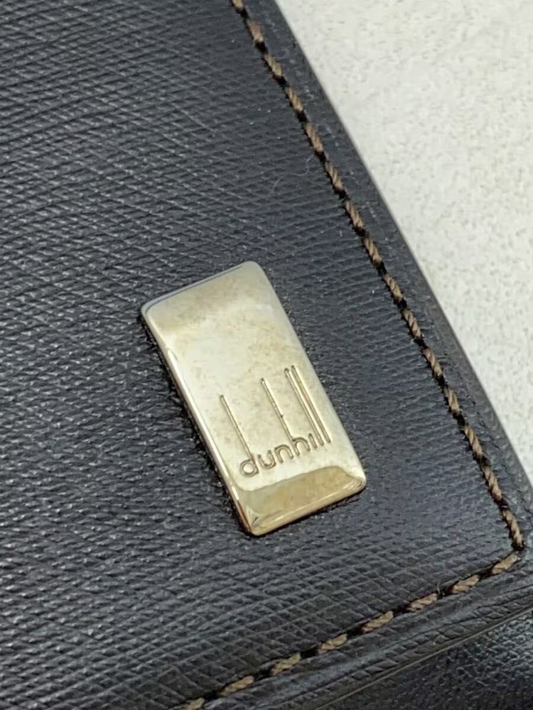 dunhill long wallet leather black plain men's