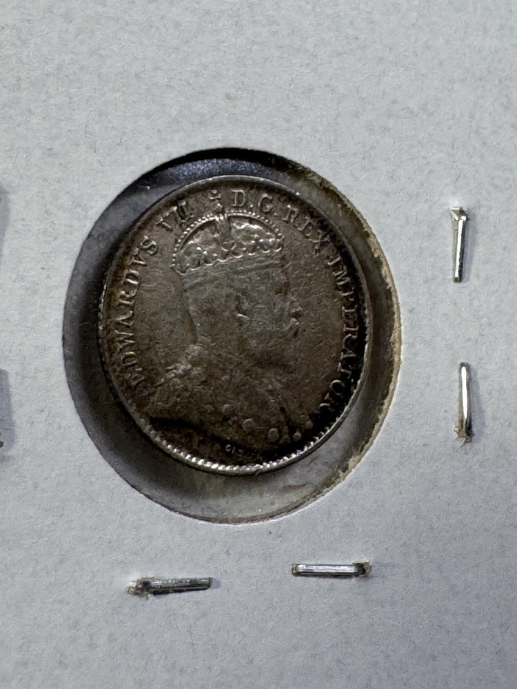 1902 Canada 5 Cents Small Silver Coin Damaged