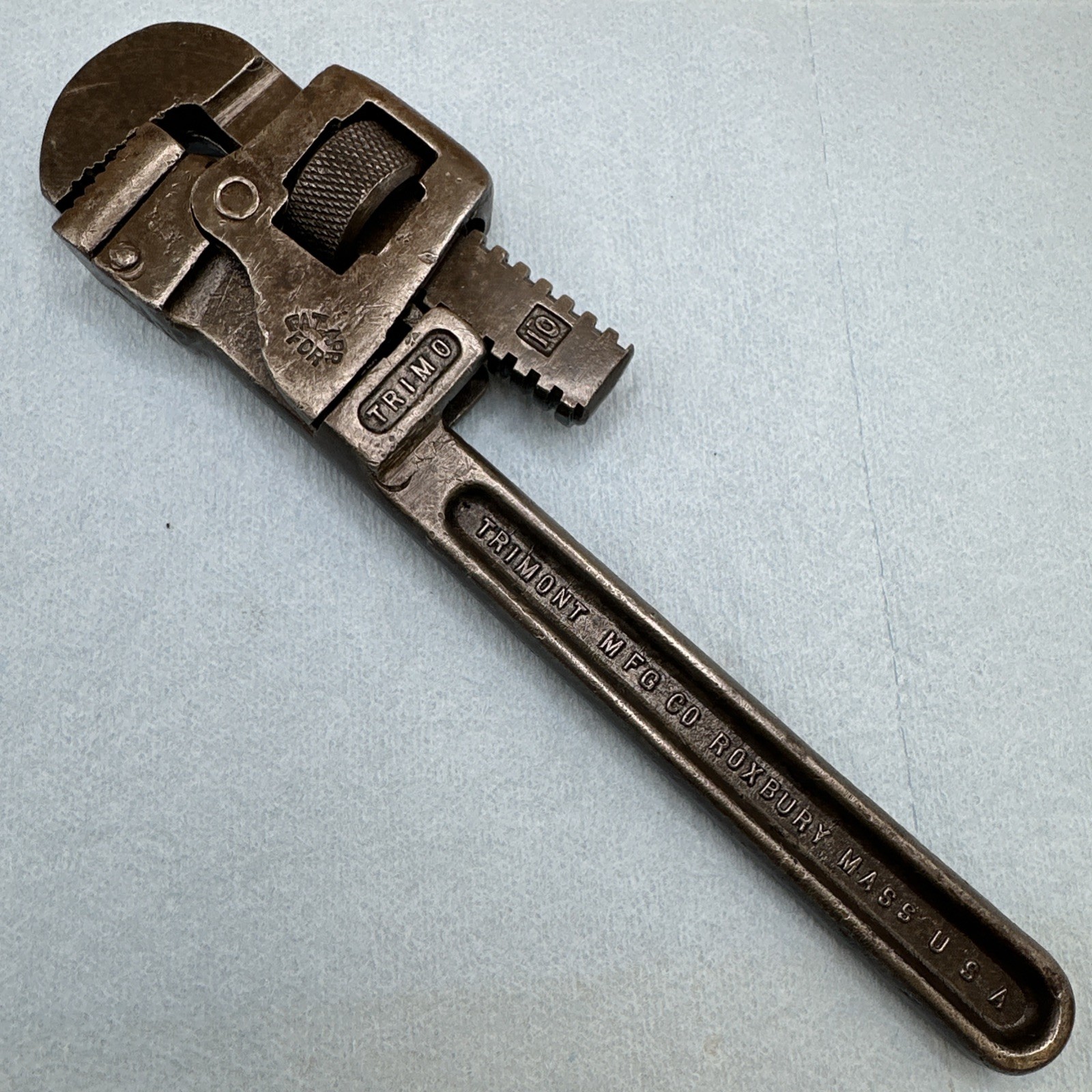 Vintage Trimo 10" Pipe Wrench, Trimont Mfg Co, Roxbury Mass USA