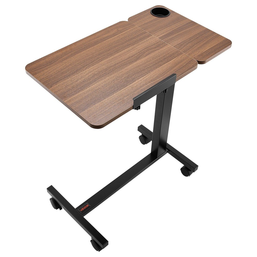 Overbed Table with Flip Top - Adjustable Height & Angle, 4 Wheels, Cup Holder