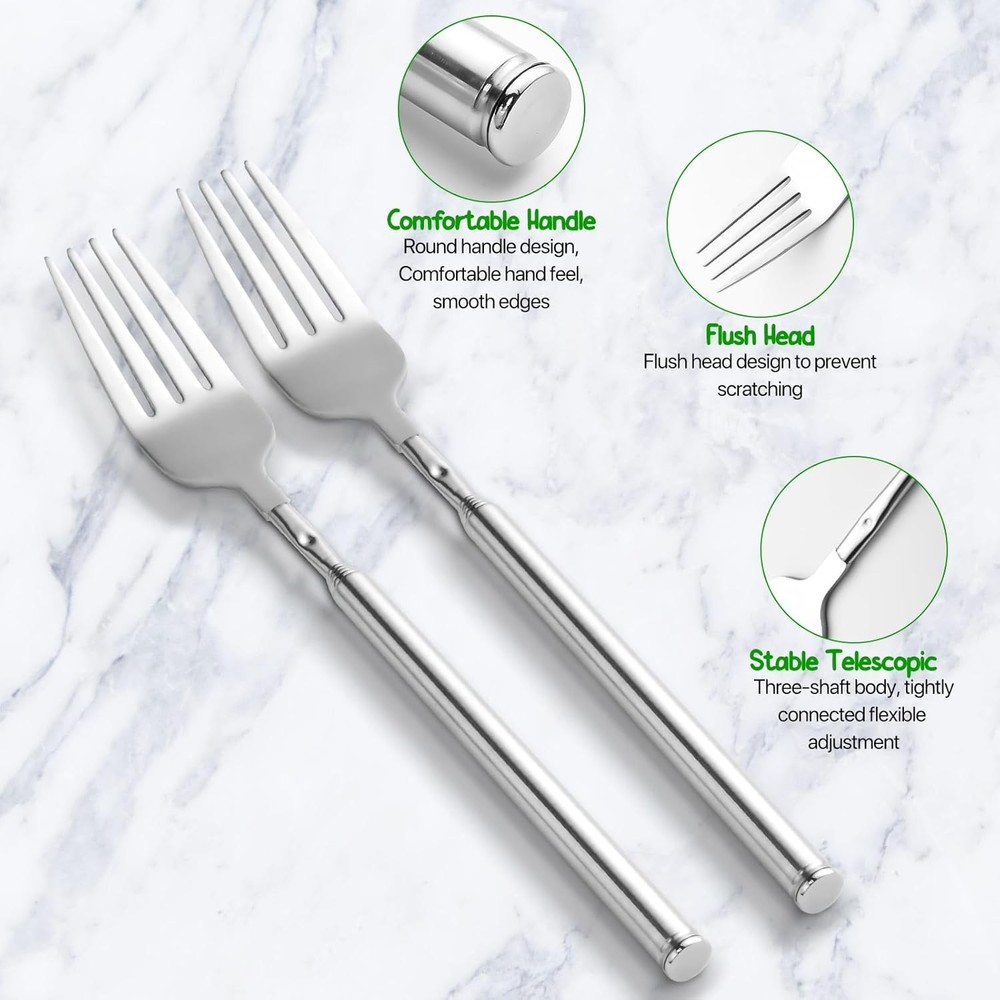 【2 PCS】Extendable Fork for Jokes, Expandable Forks, Silver