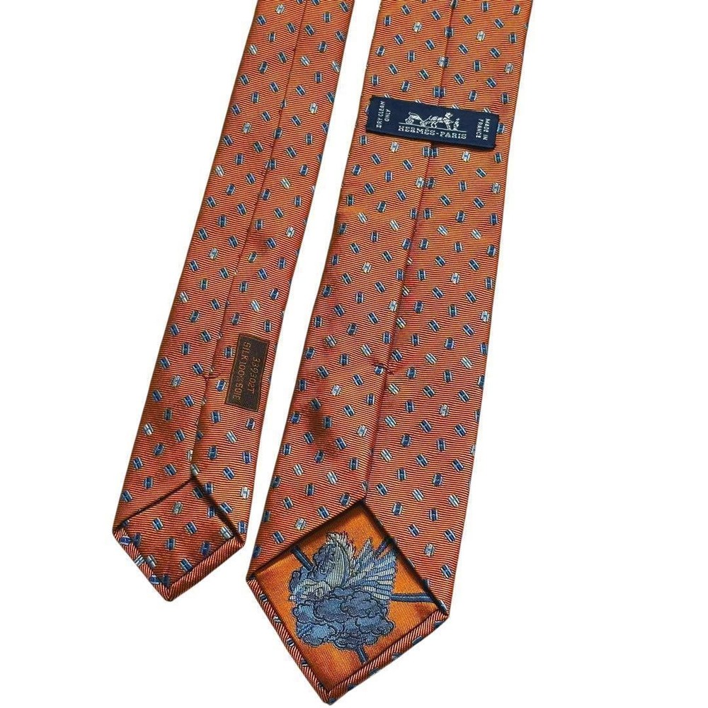Hermes Silk Tie H Pattern Pegasus Jacquard Luxury Used