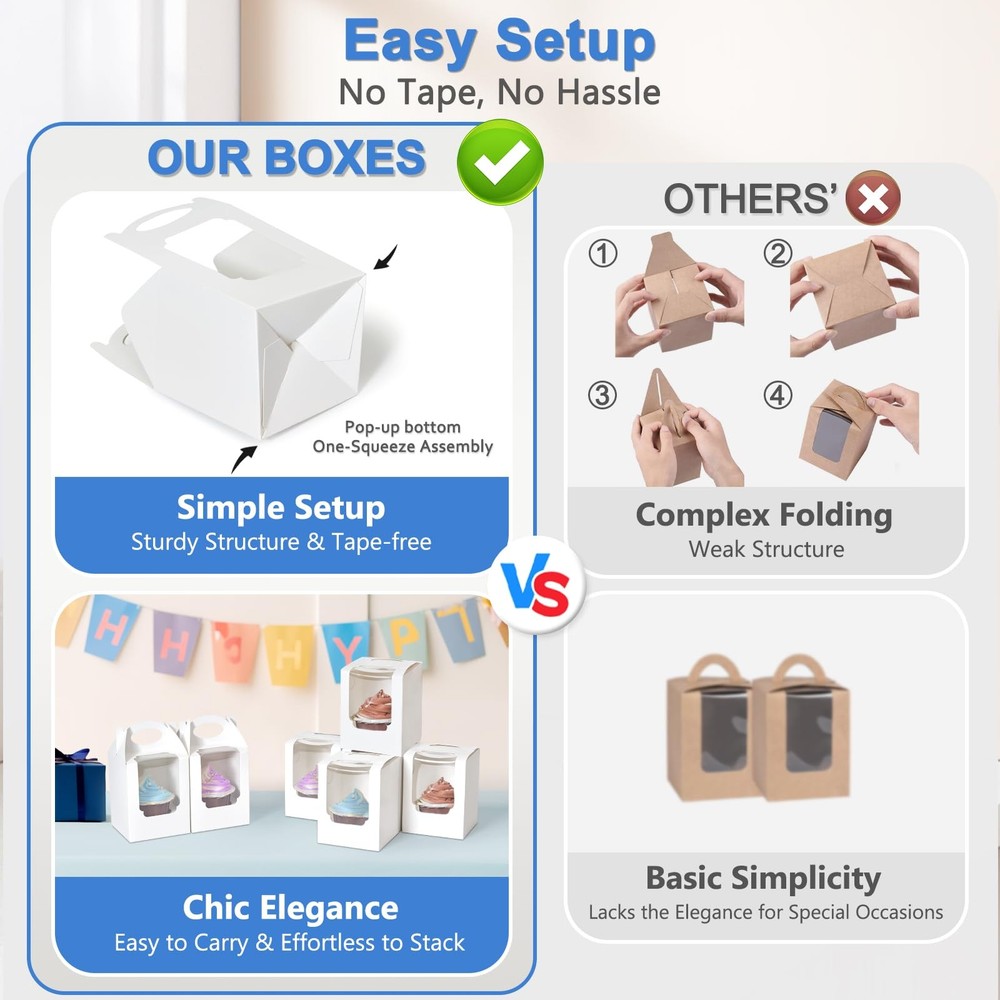 Cupcake Boxes 12 pcs, Individual Cupcake Containers White