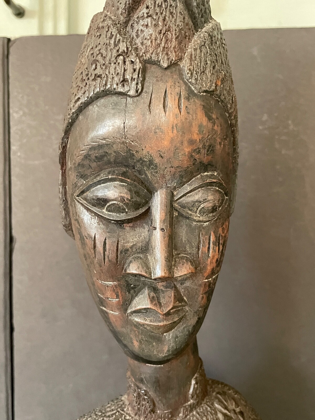 African Nigerian Yoruba large hand carved wood female woman figurine statue 19"