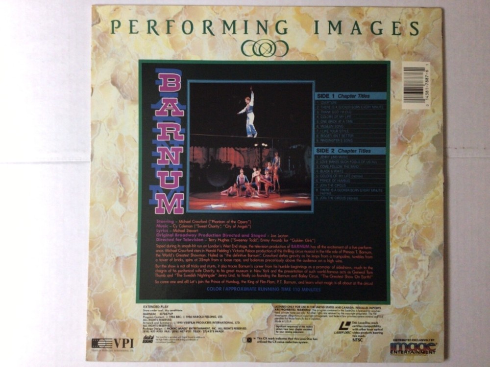 BARNUM Michael Crawford LASERDISC EX cond.