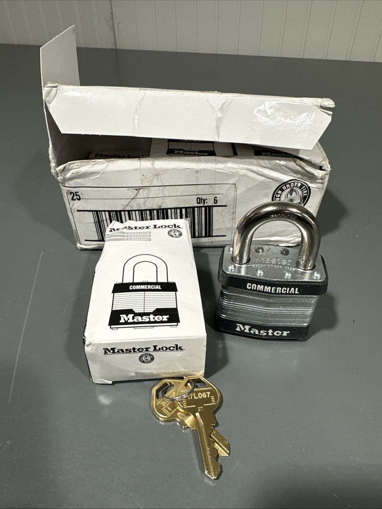 Master Lock 25 Padlock, Keyed Different, Standard Shackle, Rectangular (6 Pack)
