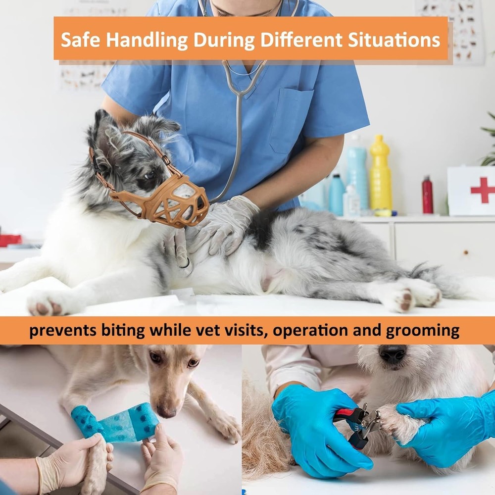 Brown Rubber Dog Muzzle for Training, Grooming