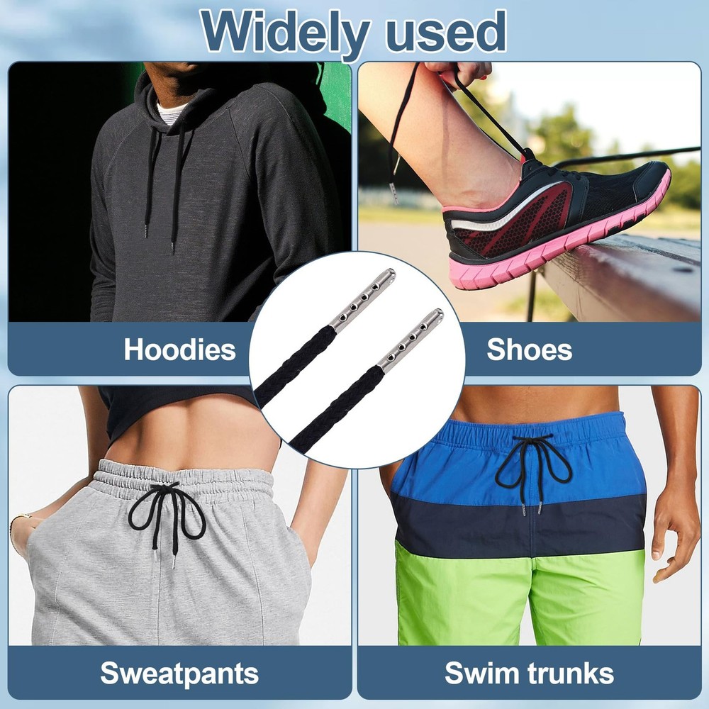 2pcs Drawstring Cord w/Spring Threader Tool Replacement for Hoodies Pants