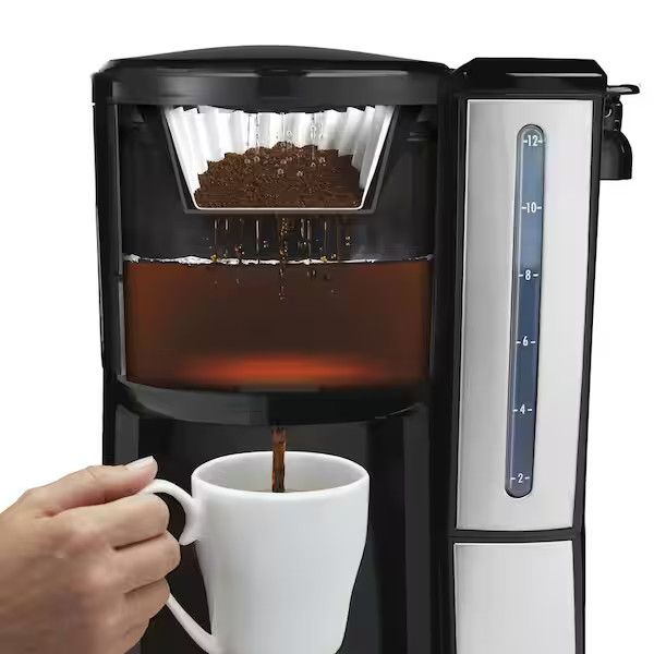 Brewstation 12- Cup Programmable Black Drip Coffee Maker with Removable Water Re