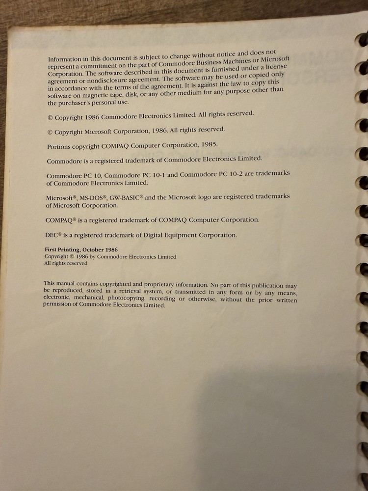 Commodore Personal Computer GW Basic Interpreter User's Guide Spiralbound Manual