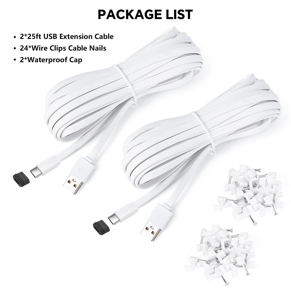 2Pack Power Cable for eufy SoloCam S220/S340, C210, USB Type-C White