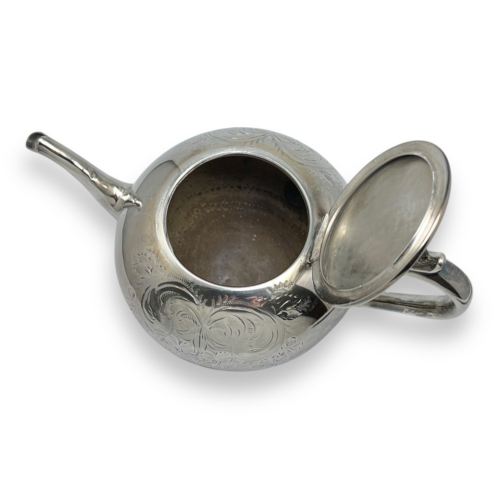 Silverplate Teapot Etched Floral Design