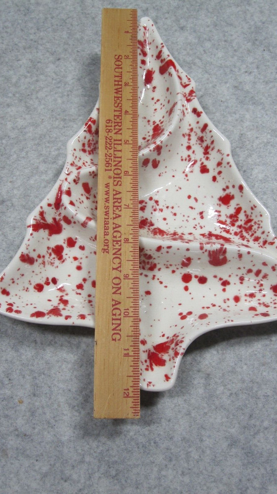 Atlantic Mold Divided Dish Christmas Tree Candy Nut Dish Red/Wh Splatter Paint