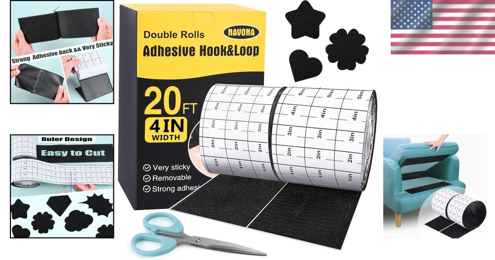 Heavy Duty 20ft Self-Adhesive Hook and Loop Tape - Versatile Carpet, Couch & ...