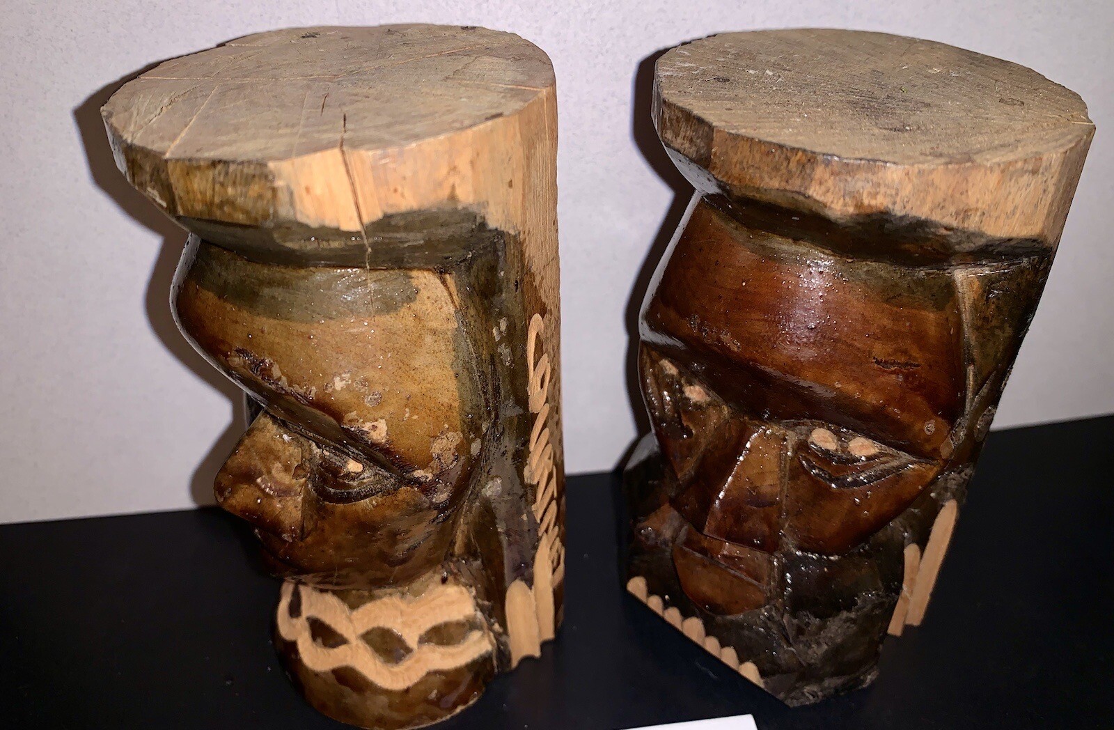 VTG Tribal Wood Totem Head Busts Male Female Hand Carved signed