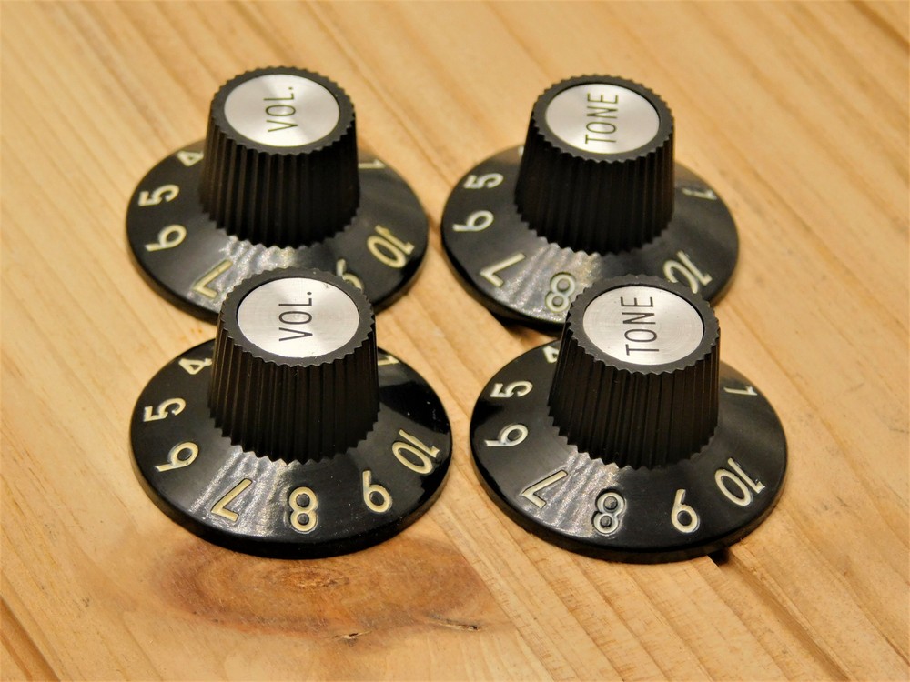 (4) BAKELITE 1-10 Volume/Tone Witch Hat Knobs for '72 Tele 1/4" Solid Shaft Pots