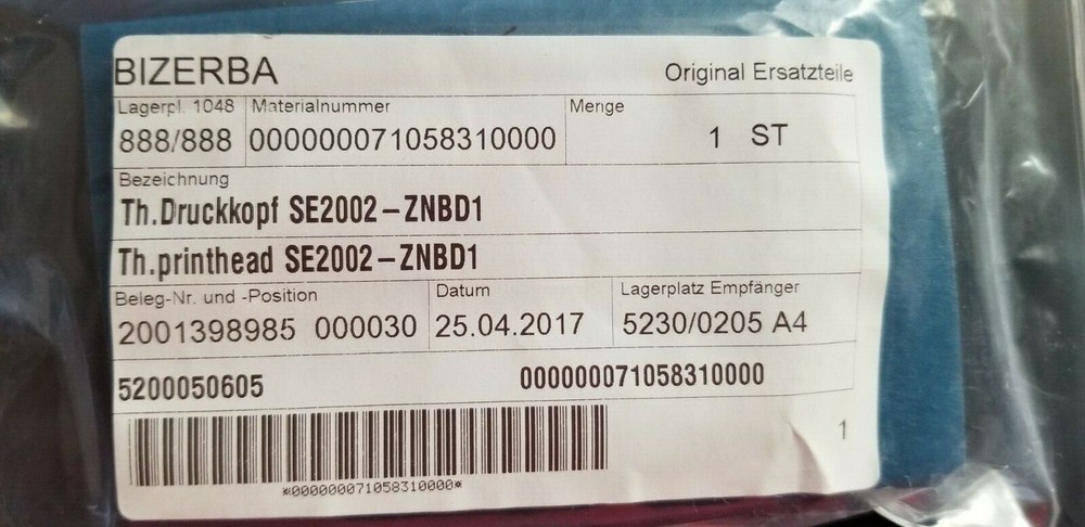 Print head Bizerba SE2002-ZNBD1 NEW