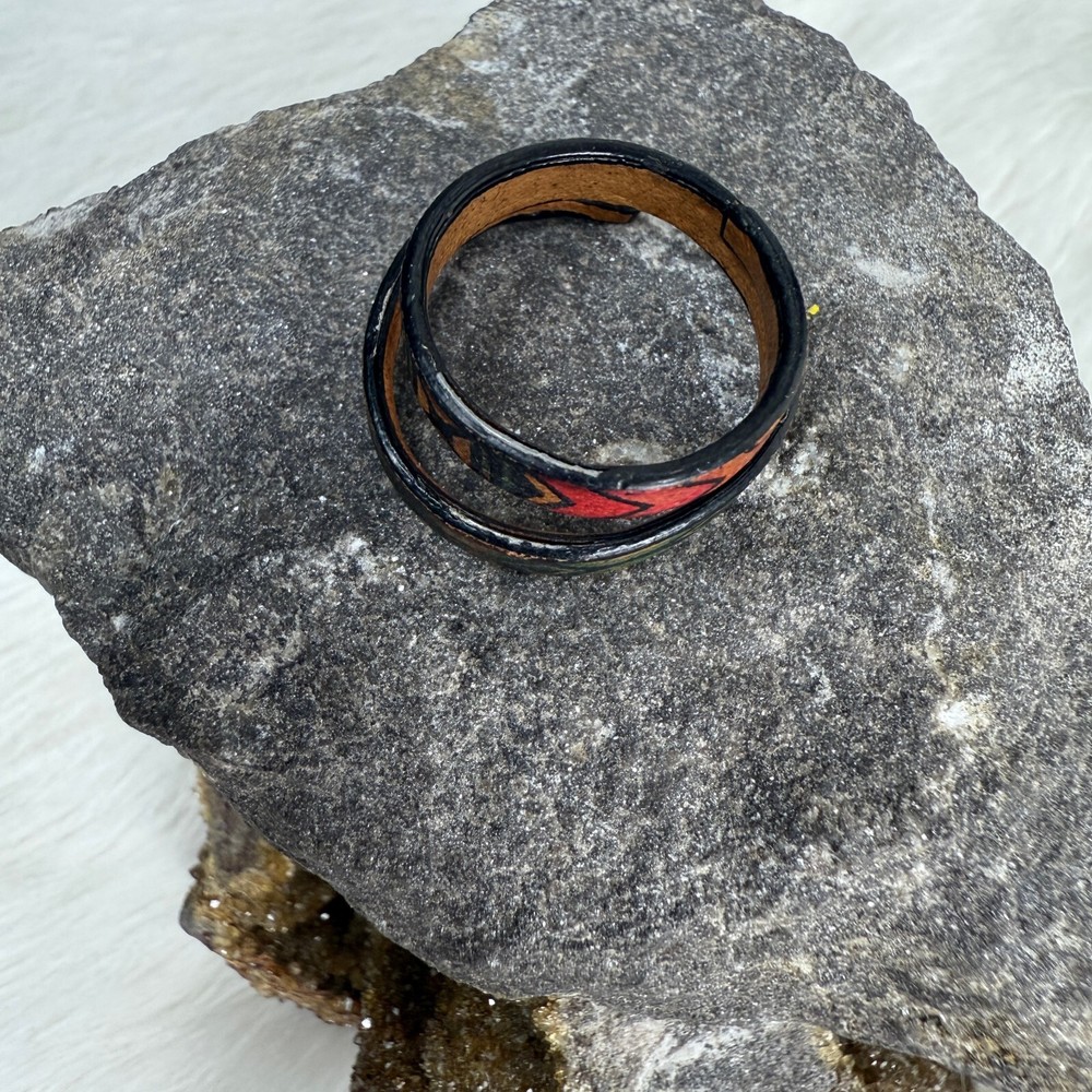 Embossed Dyed Leather Wrap Ring Size 8