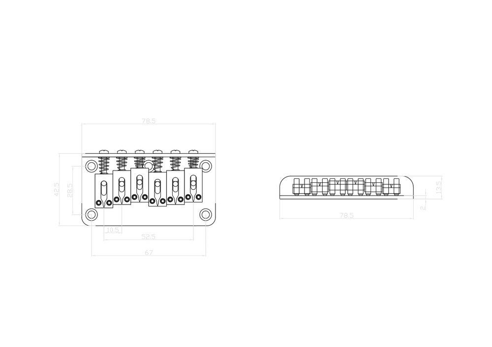 KD By AxLabs Hardtail Bridge - 5-Screw, String-Through-Top Or Bottom - Gold