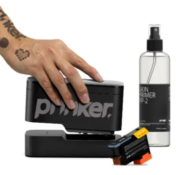 Prinker S Portable Temporary Tattoo Device w/ Color & Black Ink, Skin Primer