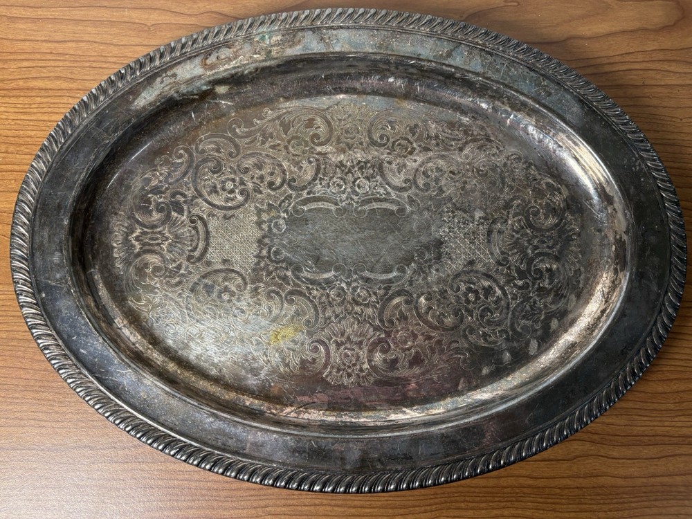 Vintage Leonard Silver Plate Oval Serving Tray Silverplatter Platter