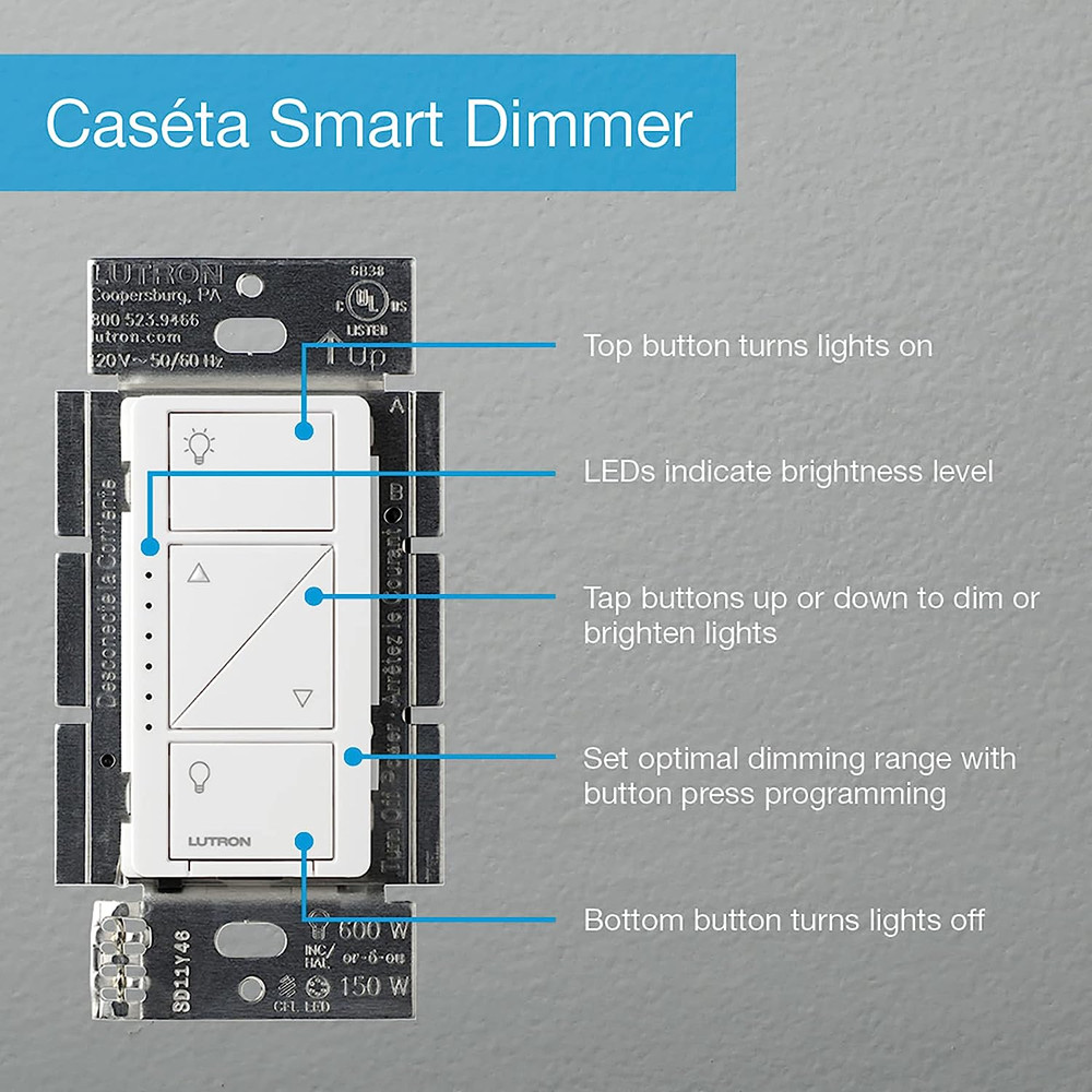 Lutron Caseta 3 Way Smart Dimmer Light Switch Kit, Includes Pico Remote, Bracket
