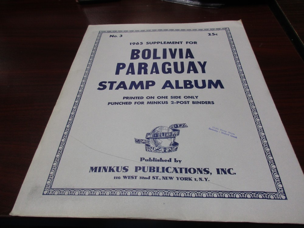 "MINKU" STAMP ALBUM  1965  SUPPLEMENT   BOLIVIA  PARAGUAY    W/FREE SHP.