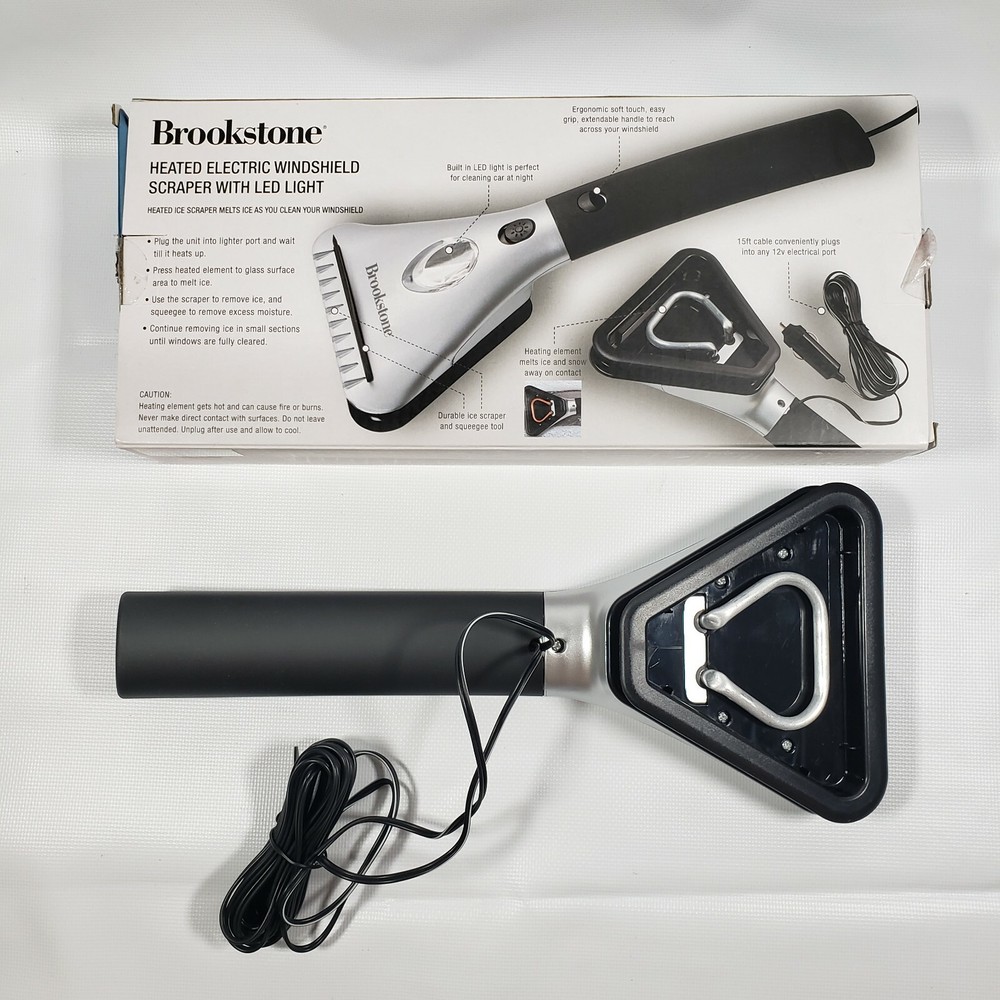 Brookstone Heated Electric Windshield SNOW Scraper LED Light Extendable Handle