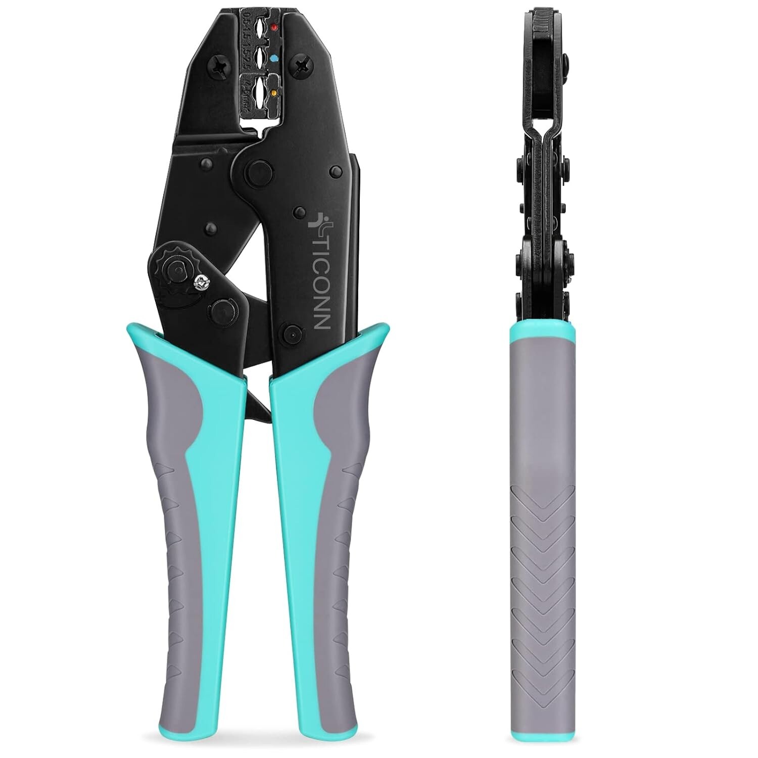 Crimper Tool with Dual-Color Handle for Heat Shrink Connectors - Ratcheting Wire