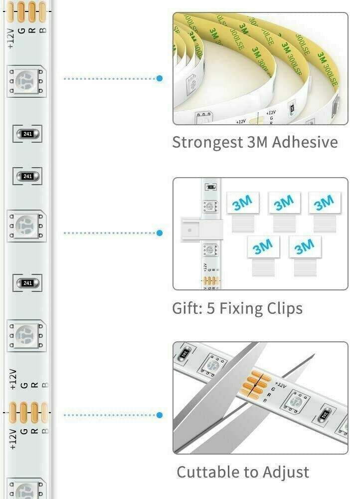 16FT 5M Bright Cool White 5M 300Leds Flexible SMD 5050 Led Strip Light Lamp 12V