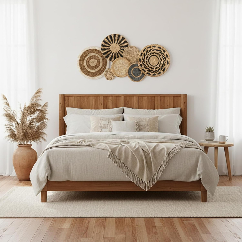 7 Pcs Boho Woven Wall Baskets - Rustic Farmhouse Decor for Home & Kitchen