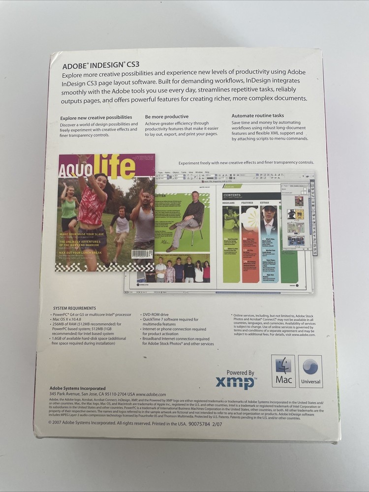 Adobe InDesign CS3 For Mac Big Box 2007 Good Condition 2 CDs