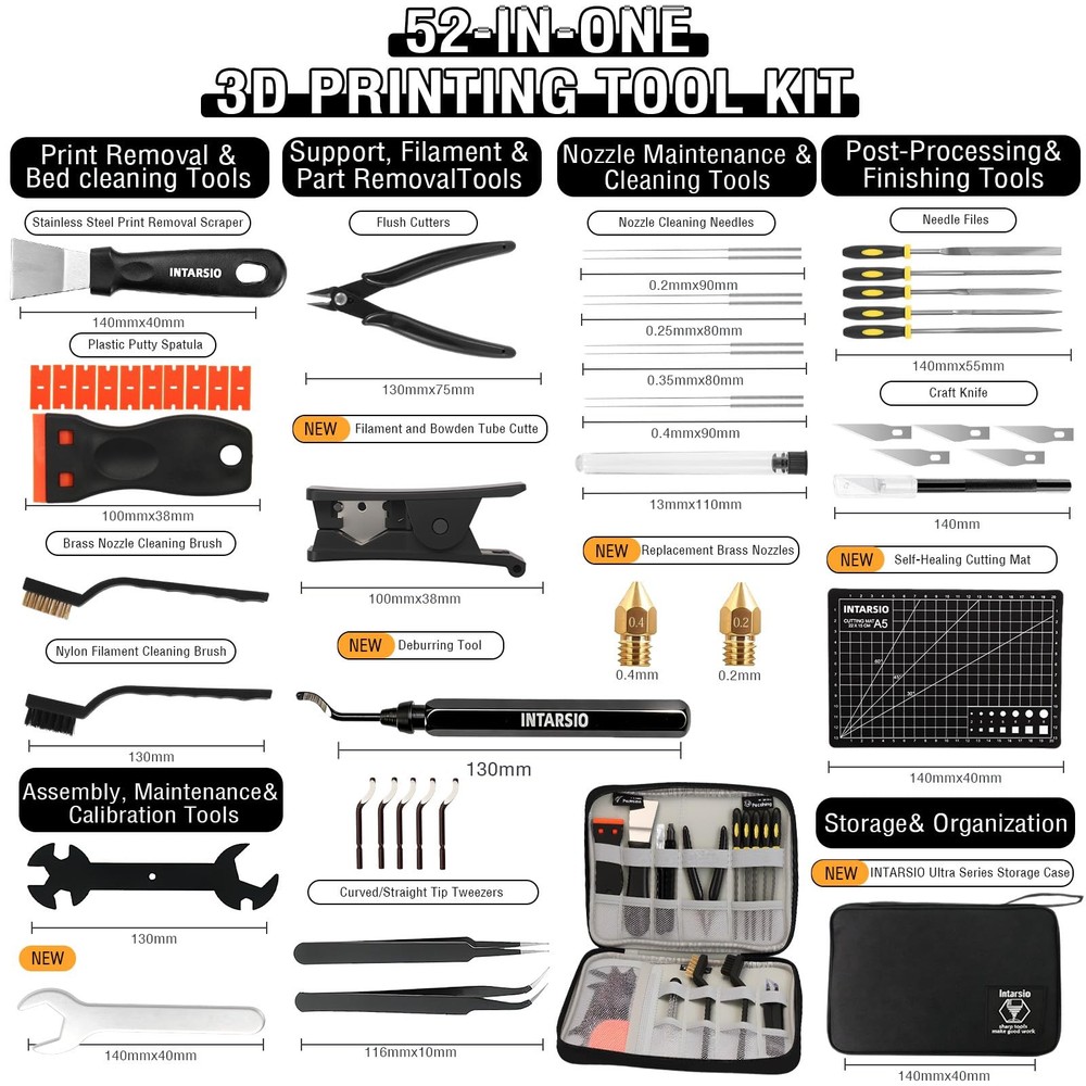 52-in-One 3D Printer Tools Kit, Professional Accessories & black