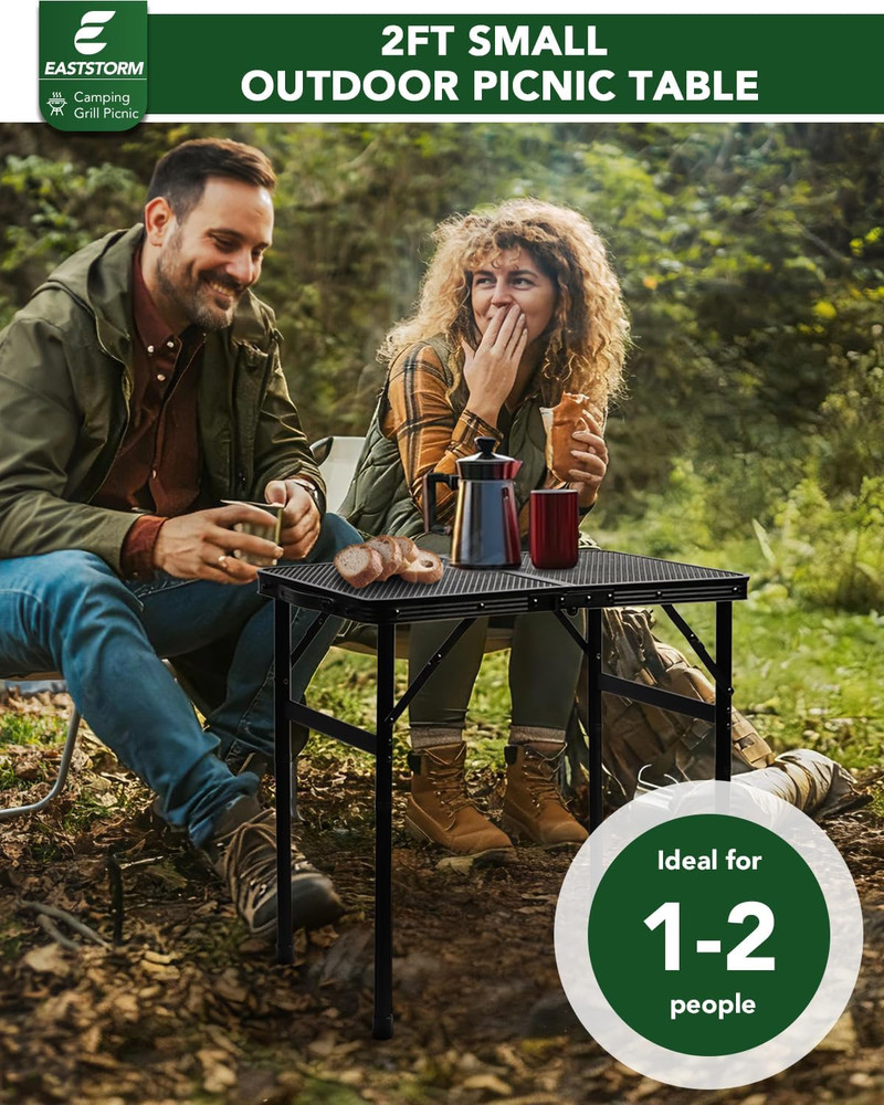 2Ft Small Folding Table with Carry Handle, Camping Table Adjustable Height 10.6–