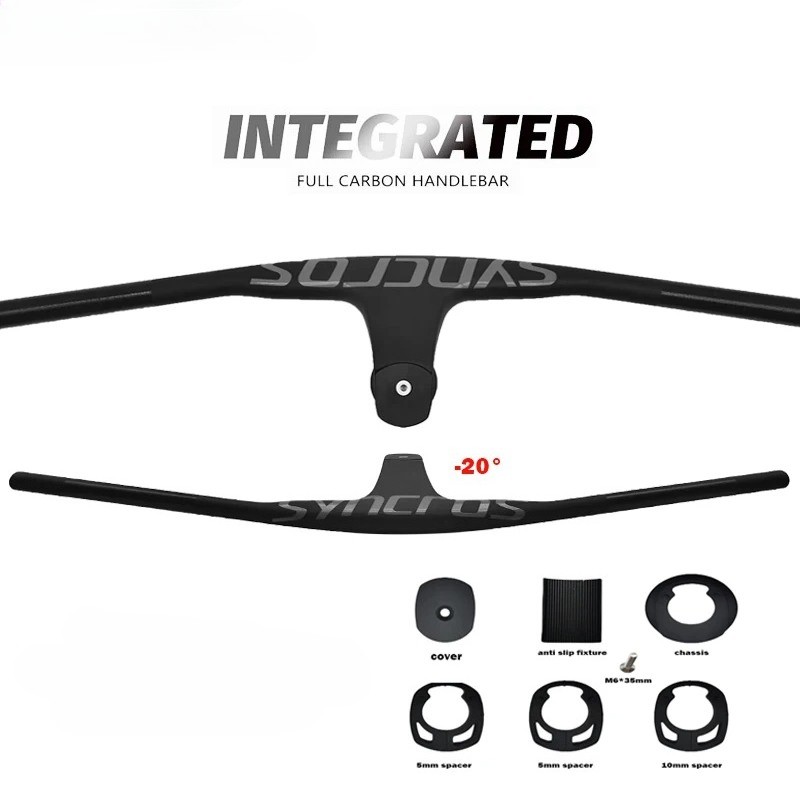 Internal Cable Carbon Fiber Shape MTB Integrated Handlebar Stem - 20 Degrees