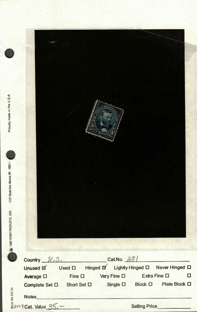 US scott # 281 - unused      hinged^