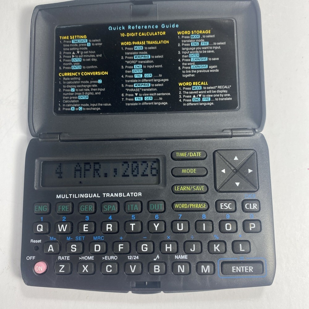 Bell &Howell Electronic Multilingual Translator Calculator QuickReference Guide