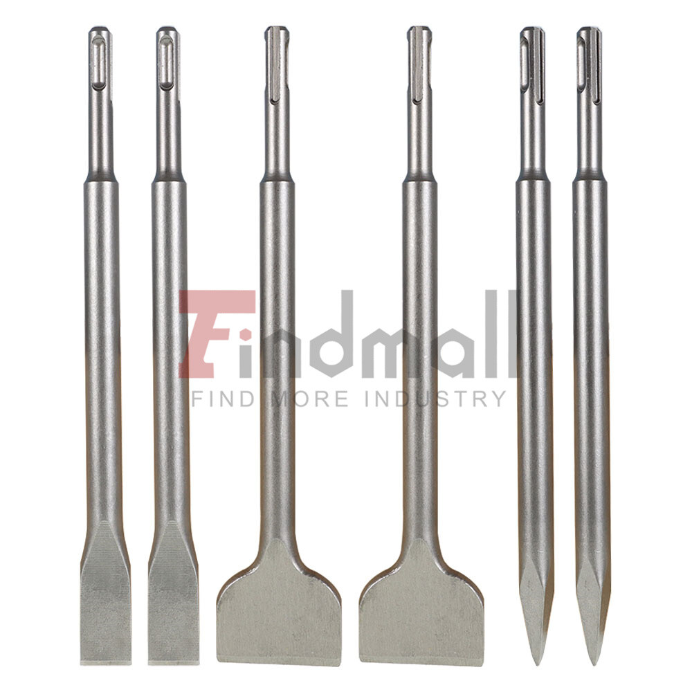 6-Pack Concrete Drill Bit Set Includes Point Chisel + 20mm & 40mm Flat Chisel