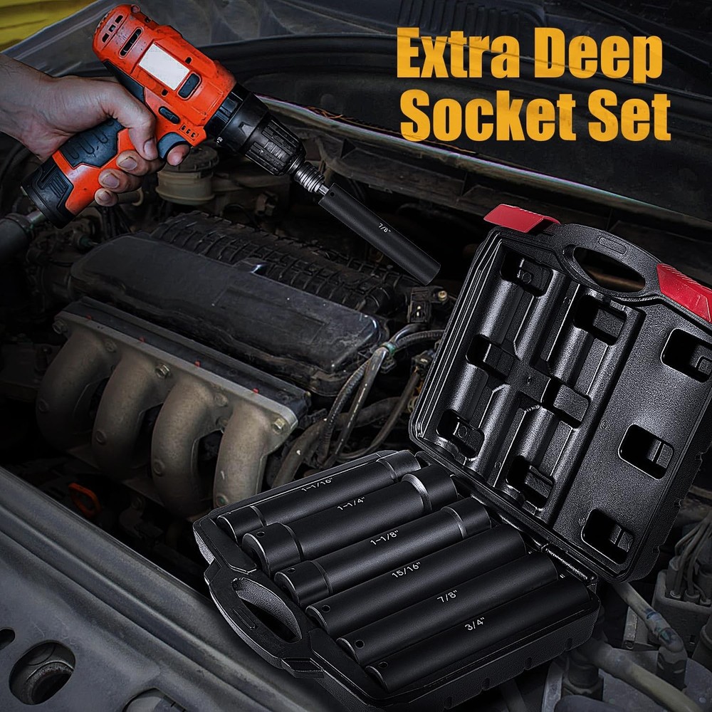 1/2 Inch Drive Extended Length Impact Socket Set 6Pcs, Extra Deep Set...