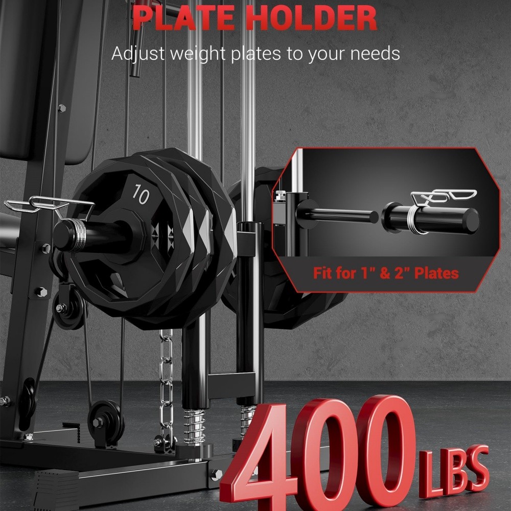Multifunctional Home Gym with 400 LB Weight Stack & Dual-Function Arm Press