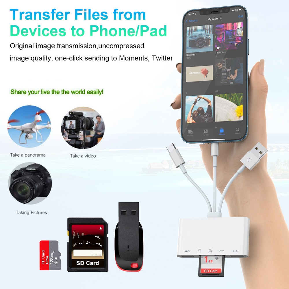 1PC 5 in 1 Memory Card Reader USB 3.0 OTG Adapter SD Card Reader For iPhone/iPad
