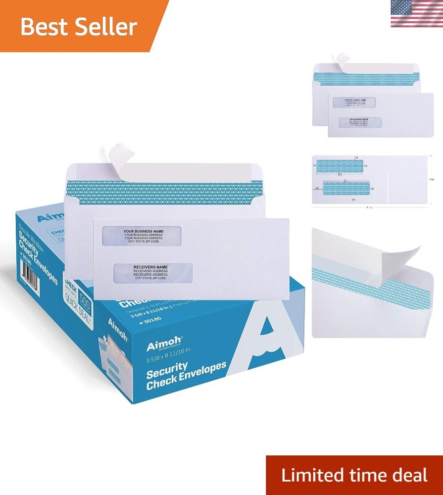 500 Count Self-Seal Double Window Security Envelopes for Safe Check Mailing