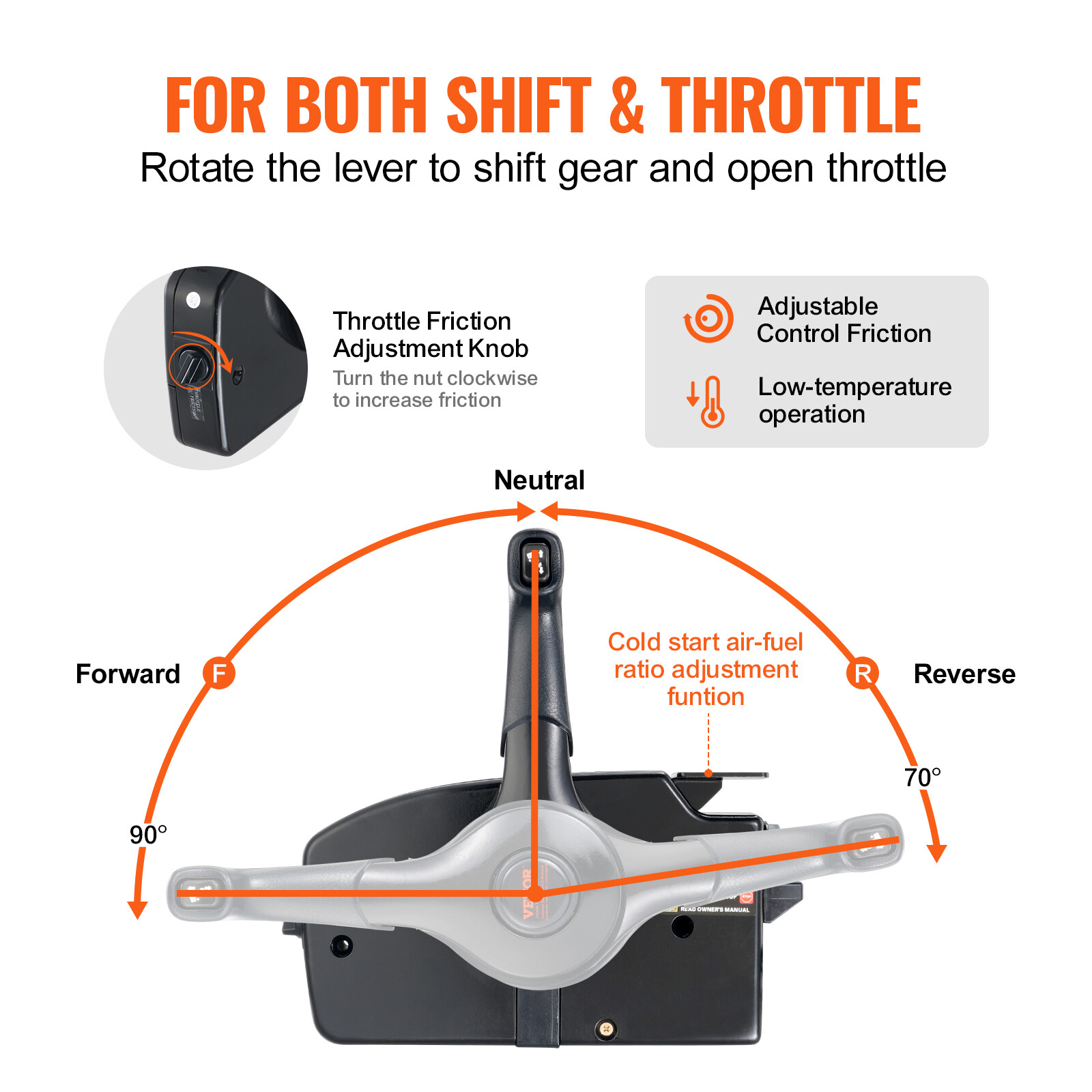 VEVOR Outboard Throttle Remote Control Box Side-Mounted for Mercury PT 2-Stroke