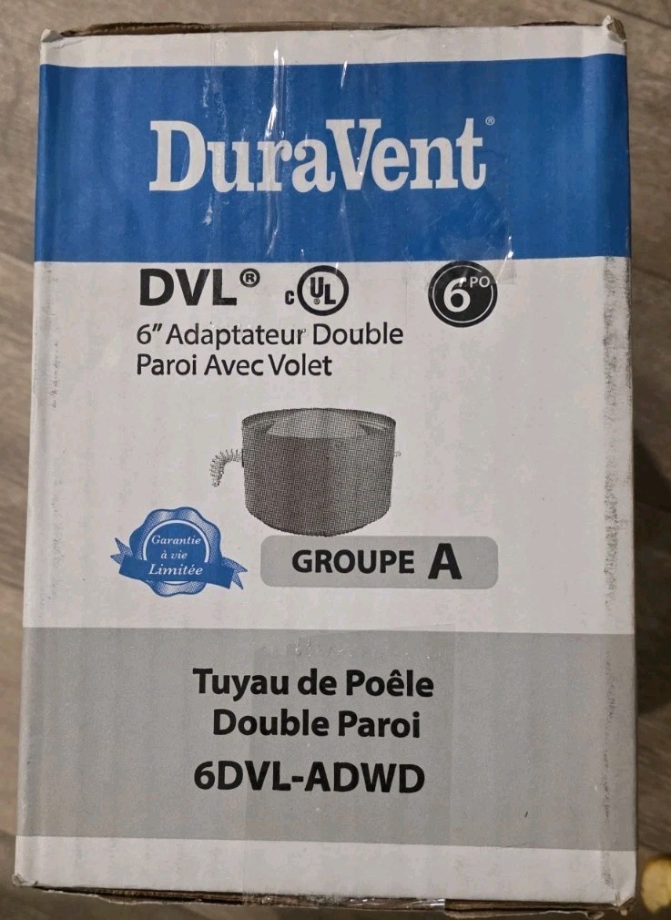 DuraVent Model DVL Double Wall Stove Pipe 6in. Diameter Stovetop Adapter, Dampe