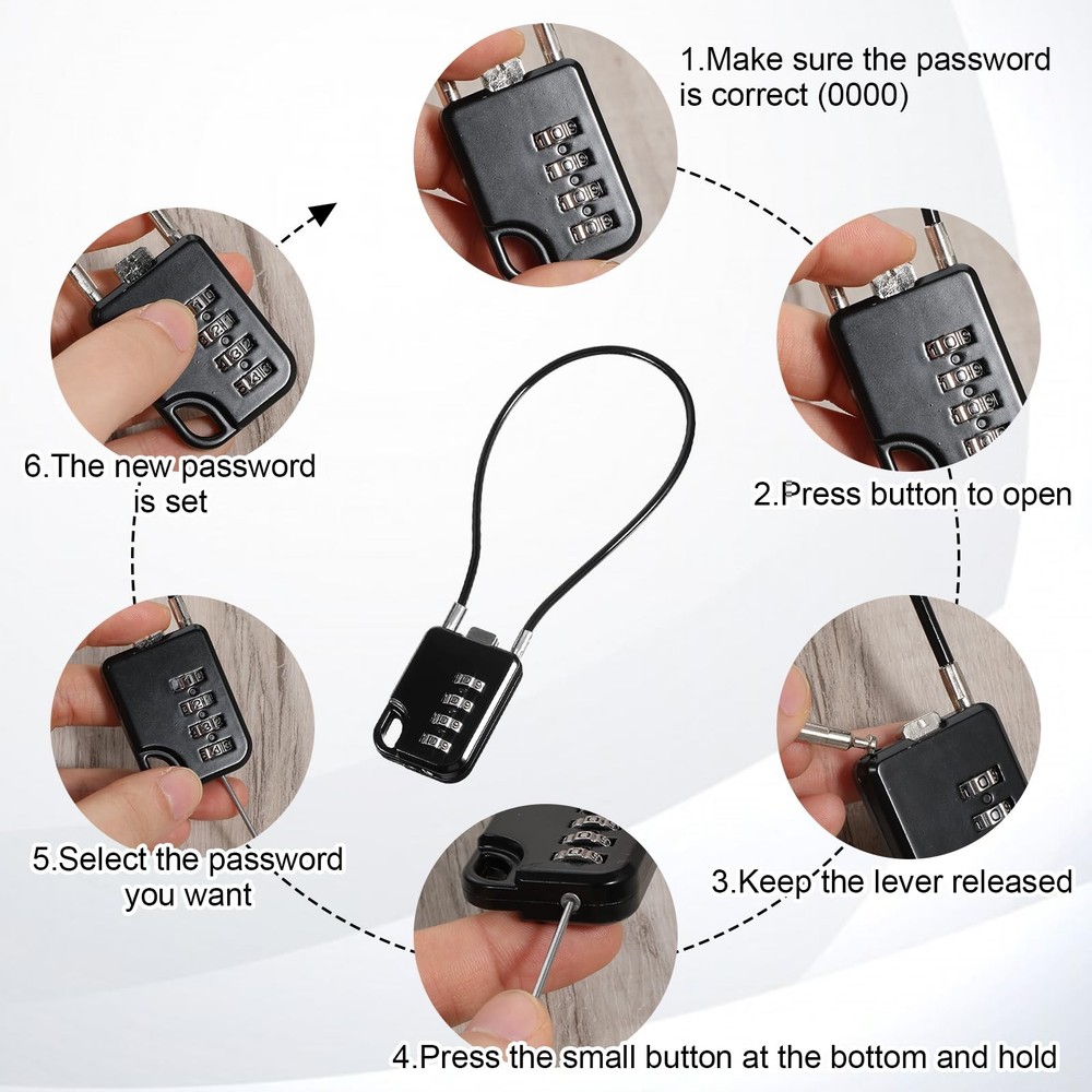 2 PCS Compact Design Resettable 4-Digit Combination Padlock with Small, Black