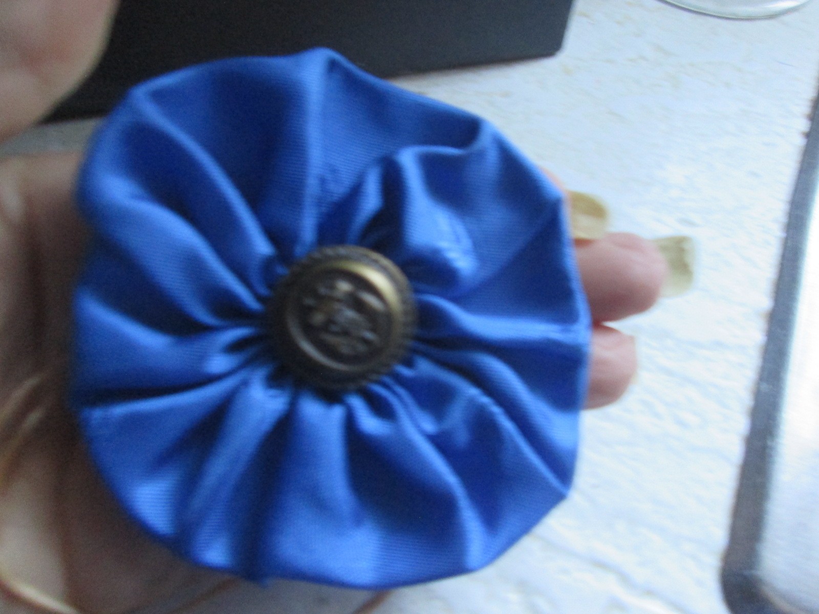 REENACTOR 18THC REV WAR COLONIAL HAT COCKADE BLUE TAFFETA BRONZE ANCHOR BUTTON