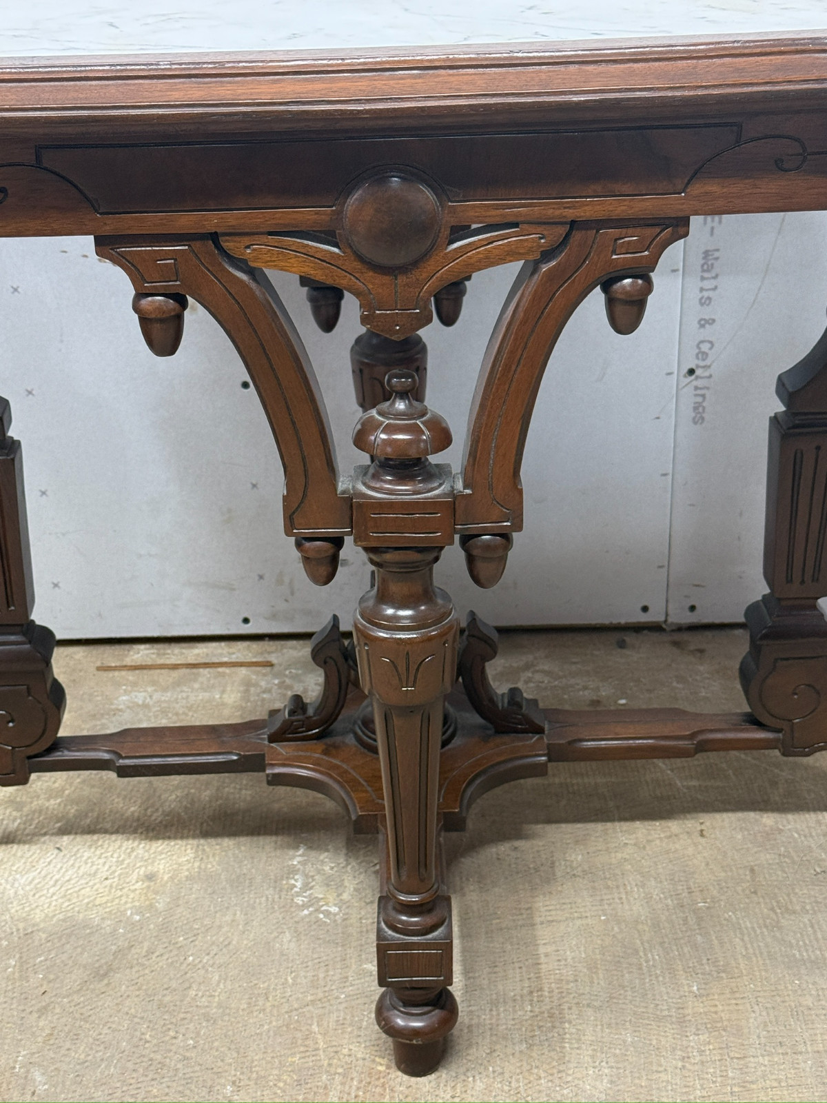 antique Rennaissance revival Victorian walnut parlor center table marble 1870